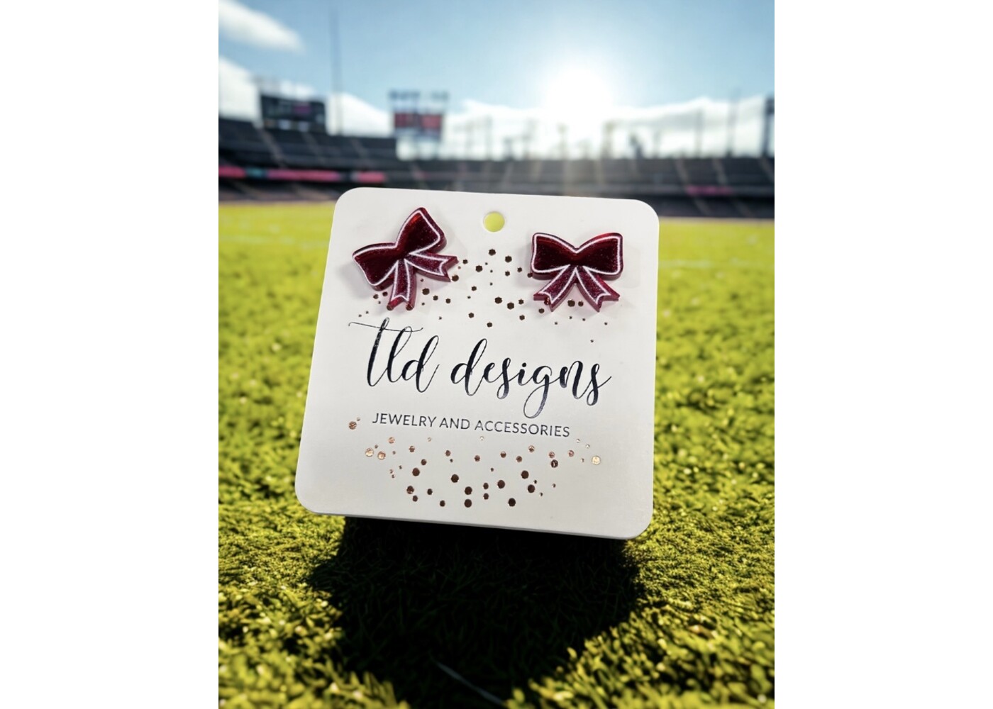 TLD Designs TLD Designs Schreiner Maroon Outlined Bow Stud Earrings