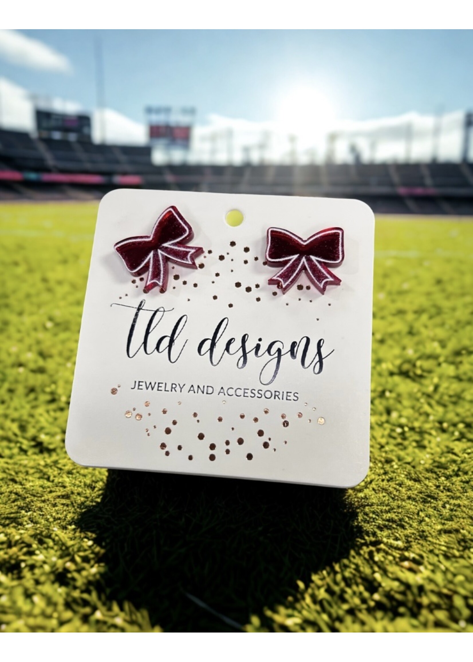 TLD Designs TLD Designs Schreiner Maroon Outlined Bow Stud Earrings