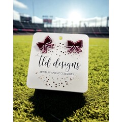 TLD Designs TLD Designs Schreiner Maroon Outlined Bow Stud Earrings
