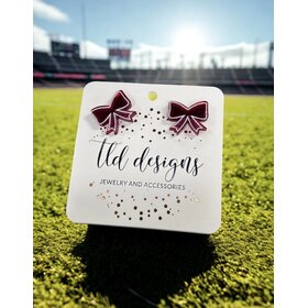TLD Designs TLD Designs Schreiner Maroon Outlined Bow Stud Earrings