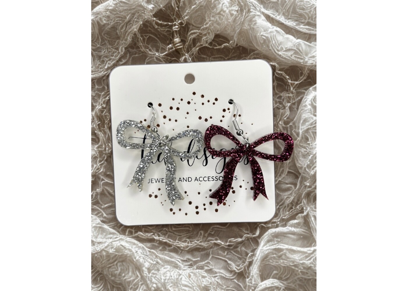 TLD Designs TLD Designs Bowdangles Maroon/Silver Glitter