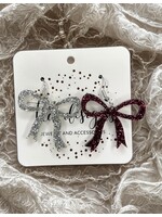 TLD Designs TLD Designs Bowdangles Maroon/Silver Glitter