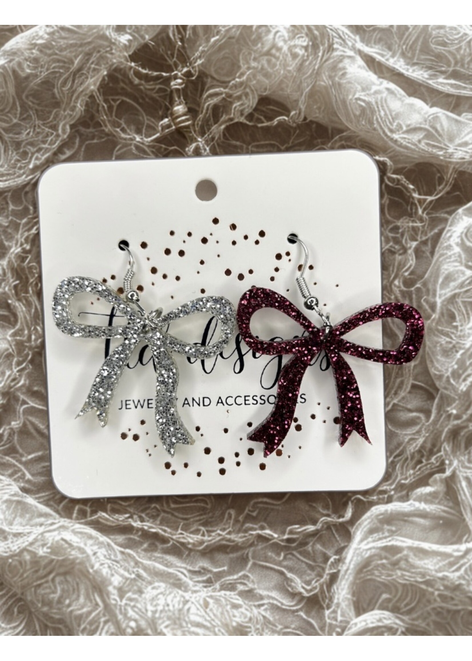 TLD Designs TLD Designs Bowdangles Maroon/Silver Glitter