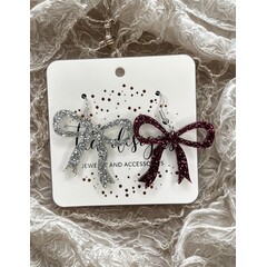 TLD Designs TLD Designs Bowdangles Maroon/Silver Glitter