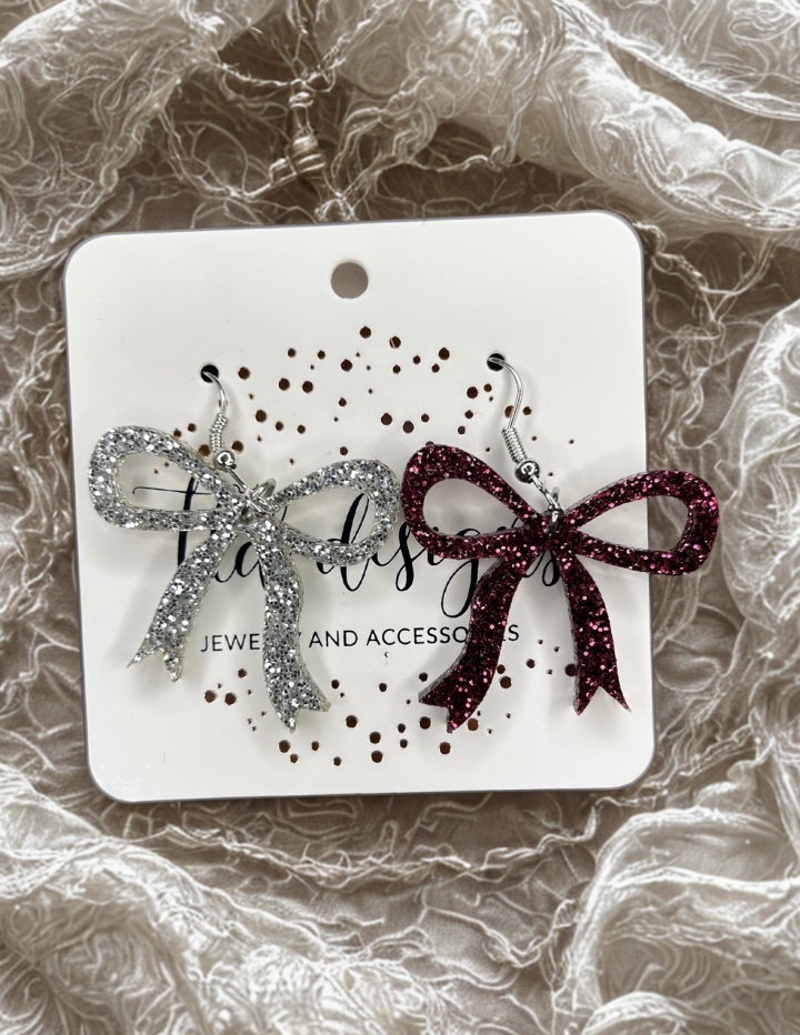 TLD Designs TLD Designs Bowdangles Maroon/Silver Glitter