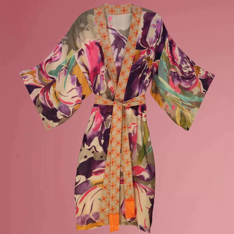 Powder Trailing Wisteria Kimono Gown