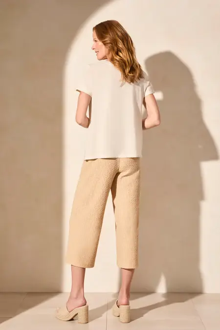 Tribal Mixed Media S/S V- Neck Top    5526O -ss25-