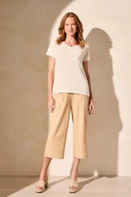 Tribal Mixed Media S/S V- Neck Top    5526O -ss25-