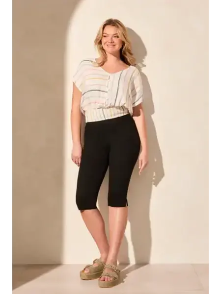 Tribal Audrey Pull On Capri Jeans W/Side Slit 7674O -ss25-