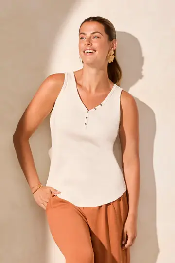 Tribal Henley Tank Top W/Buttons 5361O -ss25-