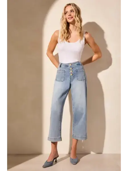 Tribal Audrey Hugging Wide Crop Jeans W/Btn Fly 5715O -ss25-