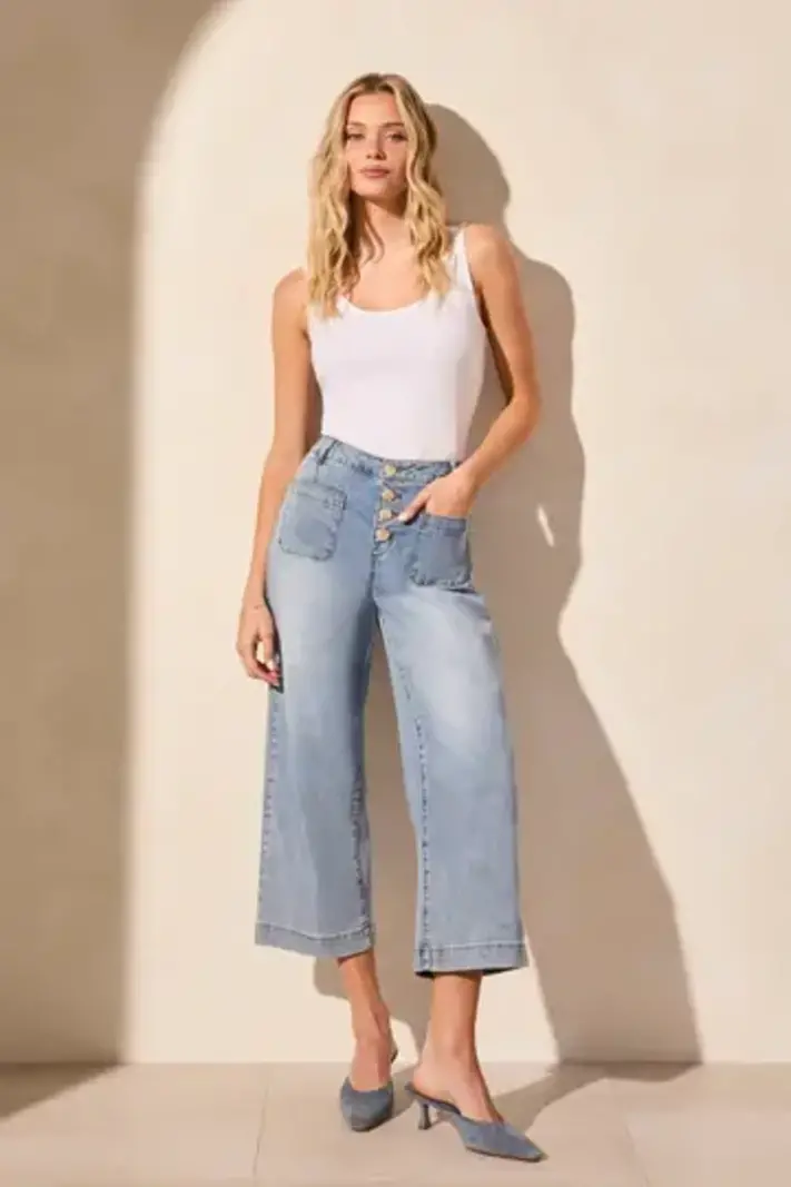 Tribal Audrey Hugging Wide Crop Jeans W/Btn Fly 5715O -ss25-