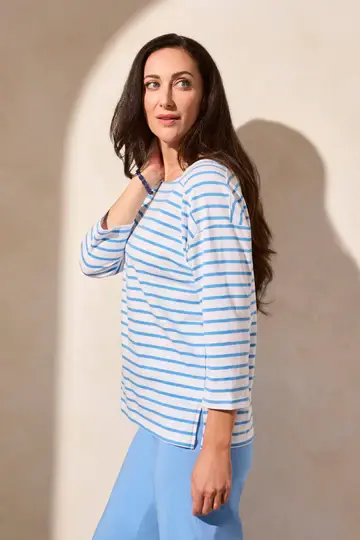 Tribal 3/4 Slv Boat Neck Top 2088O -ss25-