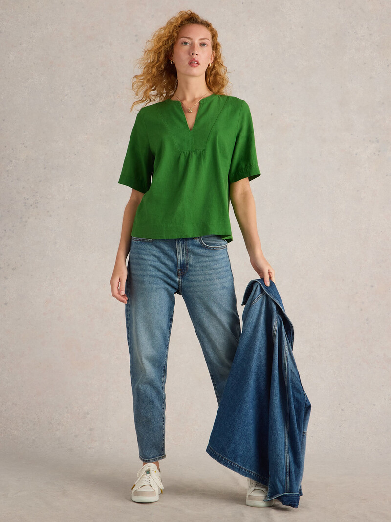 White Stuff Ash Linen Blend Top 442784