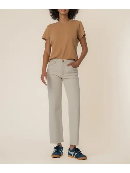 Kut from the Kloth Charlotte High Rise Fab Ab Wide Leg Raw Hem - Ecru