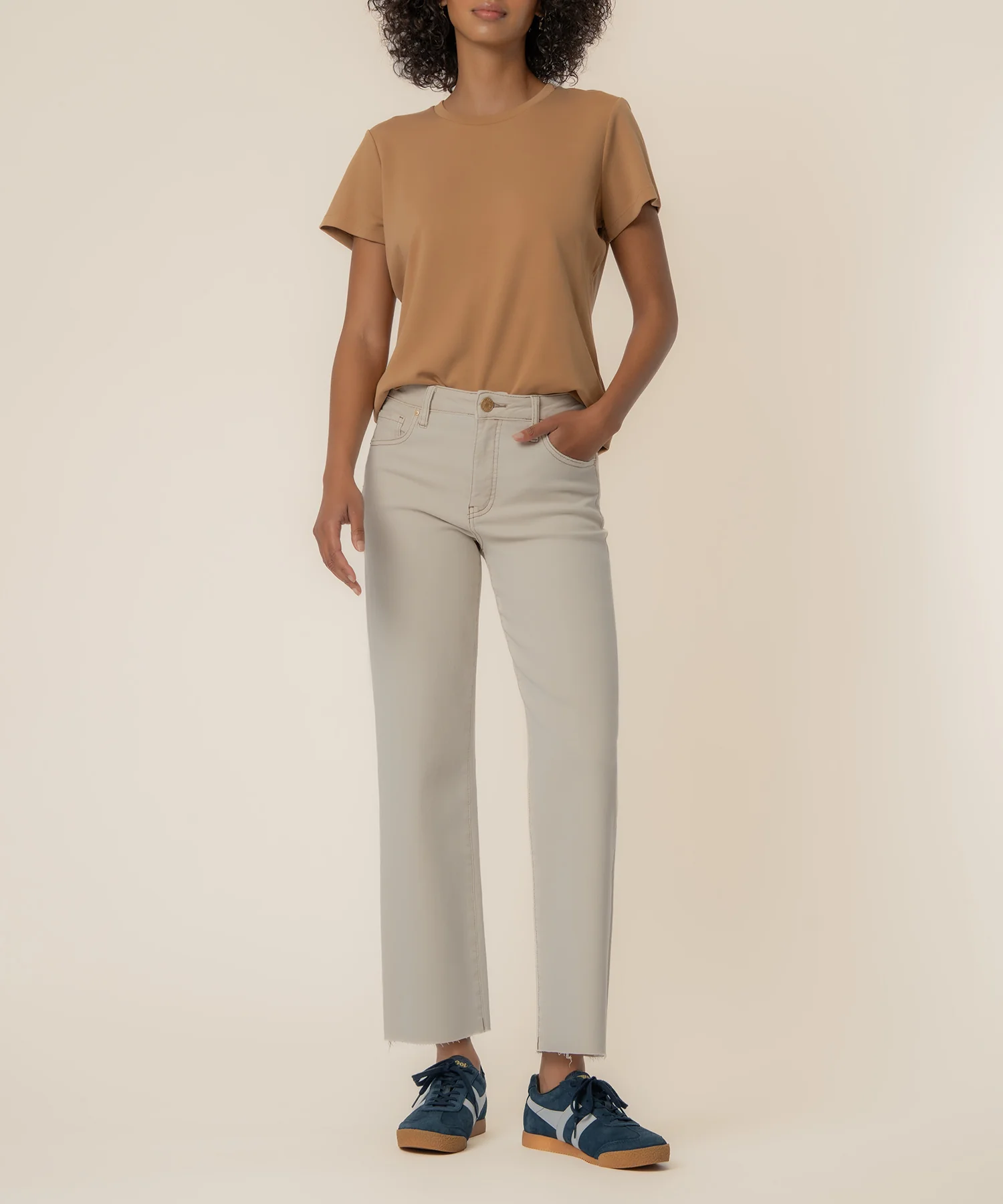 Kut from the Kloth Charlotte High Rise Fab Ab Wide Leg Raw Hem - Ecru