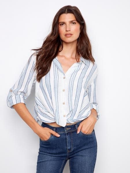 Charlie B Stripe Twist Front Shirt w/ Roll up Sleeve SS26 C4604R