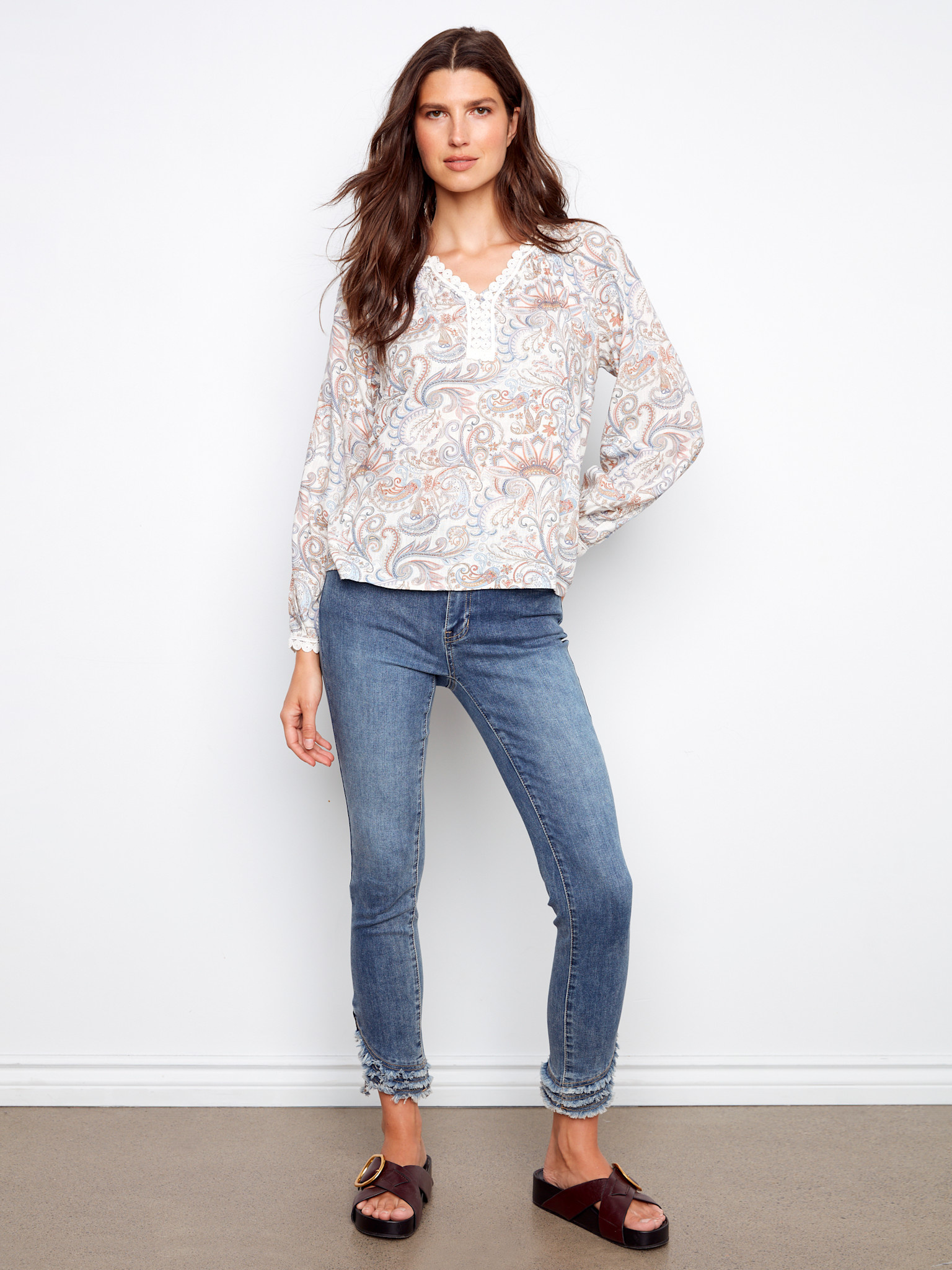 Charlie B Printed Raglan Long Sleeve Blouse SS26 C4602R