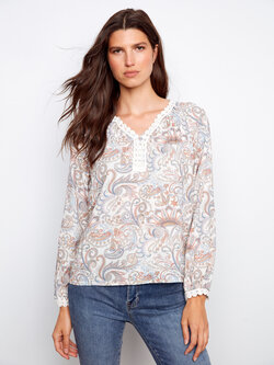 Charlie B Printed Raglan Long Sleeve Blouse SS26 C4602R