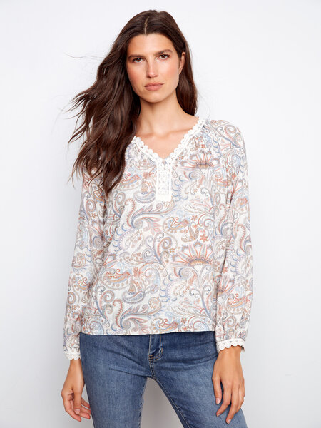 Charlie B Printed Raglan Long Sleeve Blouse SS26 C4602R