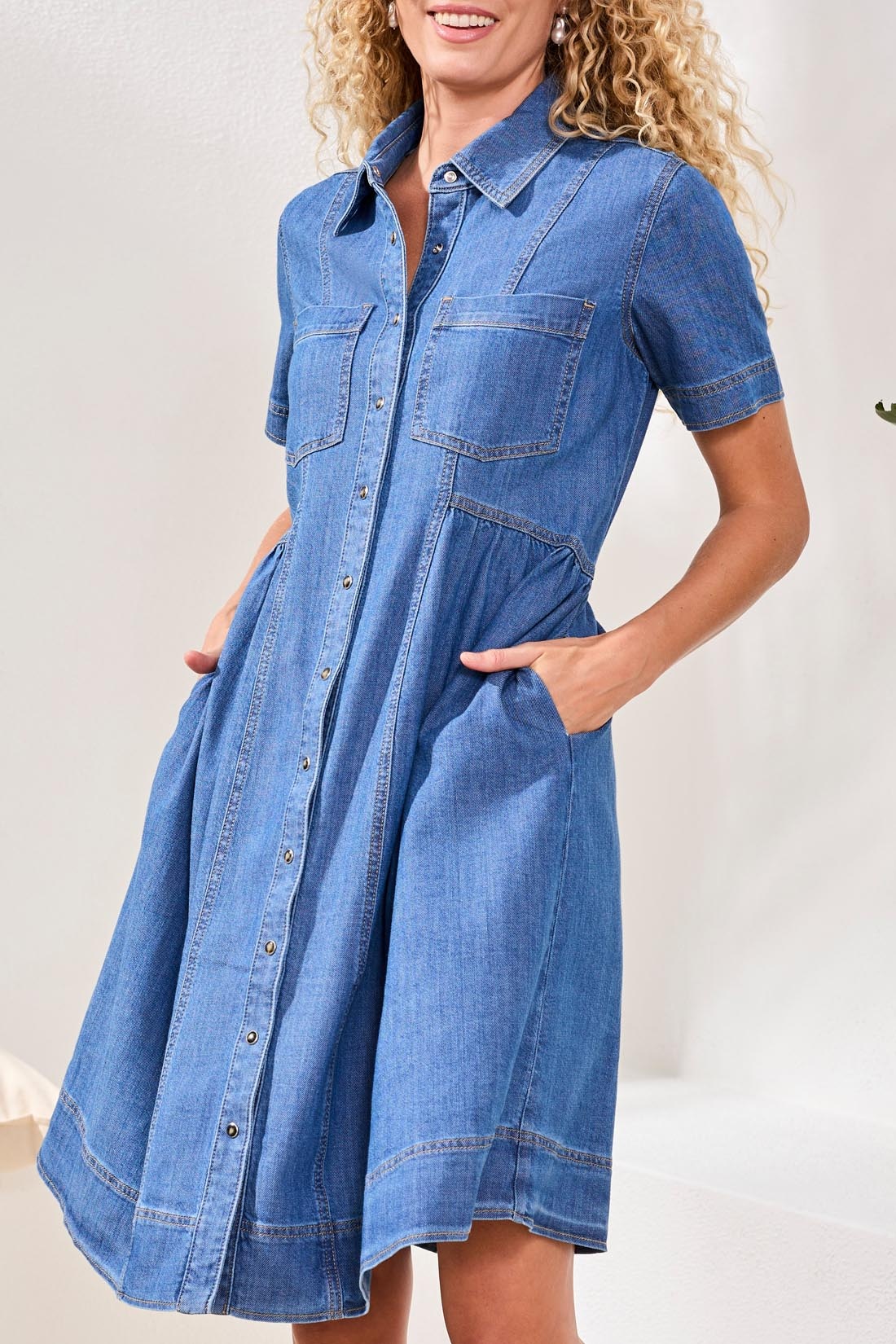 Tribal BTN DOWN FLOWY DRESS W/ POCKETS 6190O-SS26