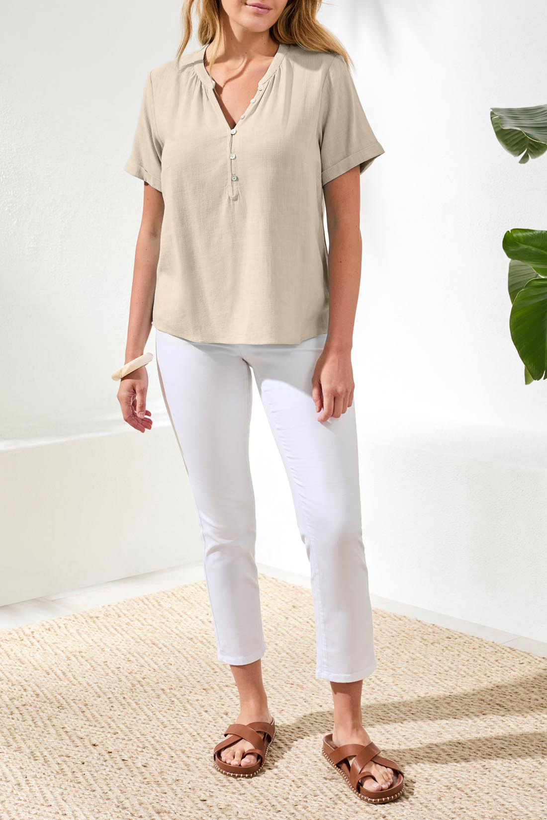 Tribal S/S BLOUSE W/ BUTTONED PLACKET 3077O-SS26