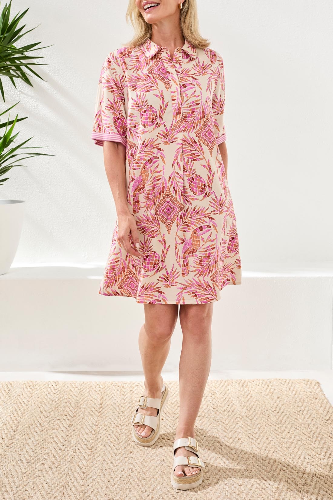 Tribal 1/2 SLV BTN FRT DRESS 3023O-SS26