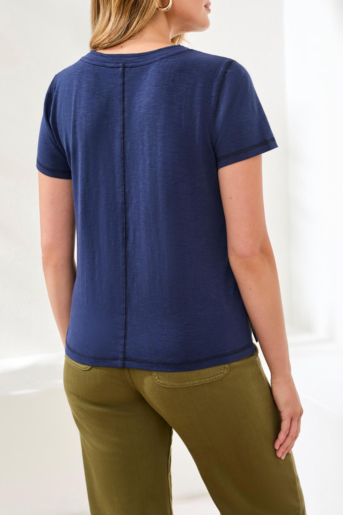 Tribal S/S V NECK TOP W/RIB COMBO 3052O-SS26