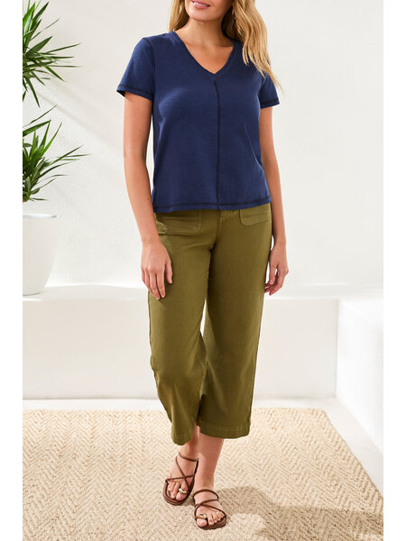 Tribal S/S V NECK TOP W/RIB COMBO 3052O-SS26