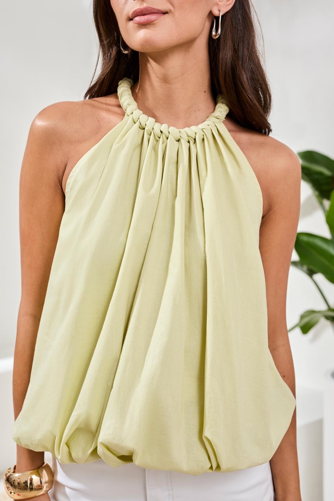 Tribal LINED BUBBLE HEM BLOUSE W/ NECK DTL 6140O-SS26