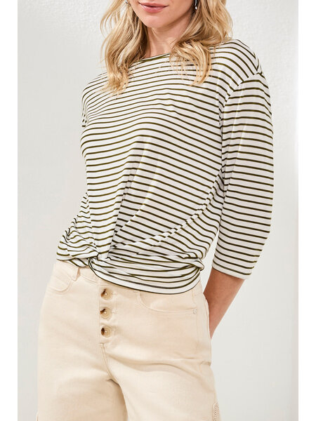 Tribal 3/4 SLV  BOAT NK TOP W/KNOT DTL 6158O-SS26