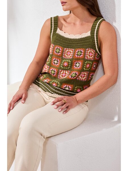 Tribal WIDE STRAP CROCHET DTL SWTR CAMI 6113O-SS26