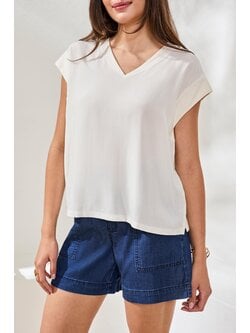 Tribal MIXED MEDIA CAP SLV V- NECK T- BLOUSE  6196O-SS26