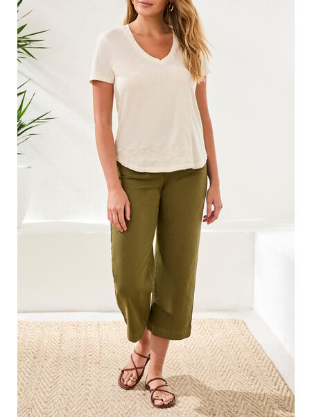 Tribal S/S EMB. V- NECK TOP W/SPECIAL WASH EFFECT  6157O-SS26