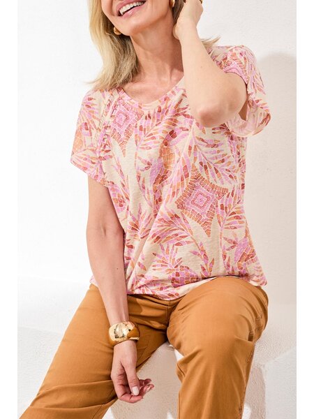 Tribal S/S SCOOP NECK TOP W/PLEATING DTL 2435O-SS26