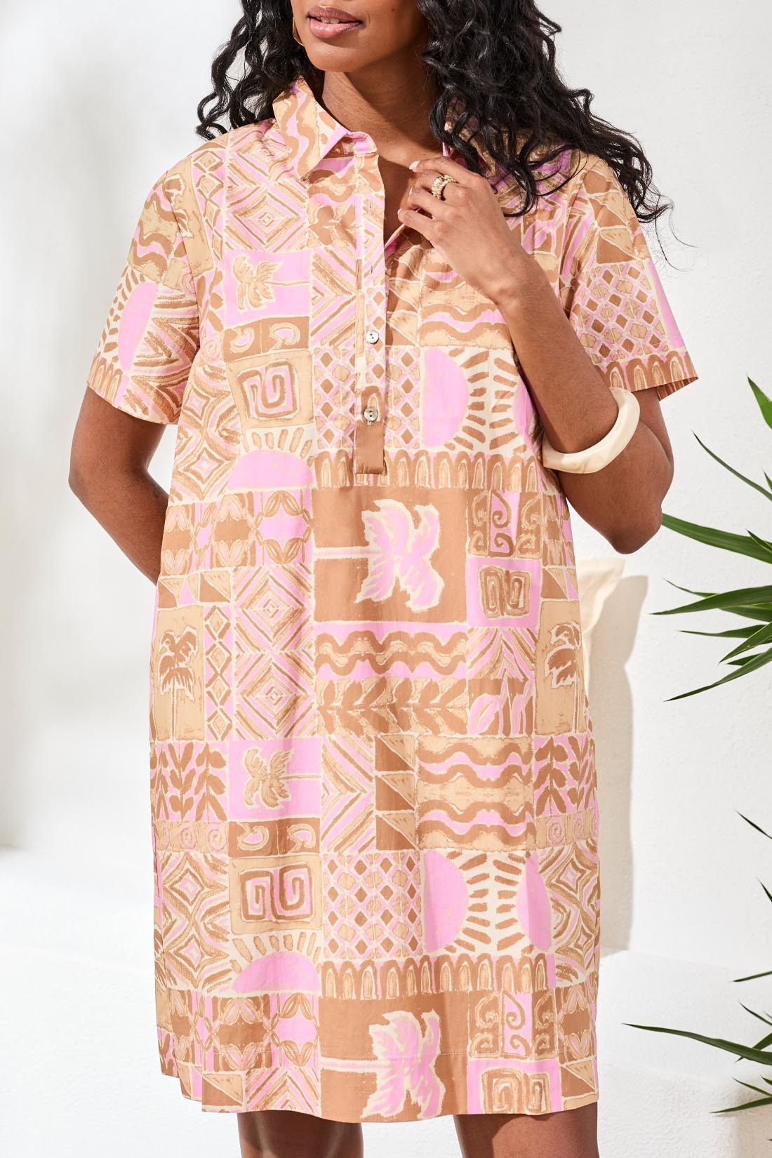 Tribal S/S 1/2 BTN PLACKET DRESS 2437O-SS26