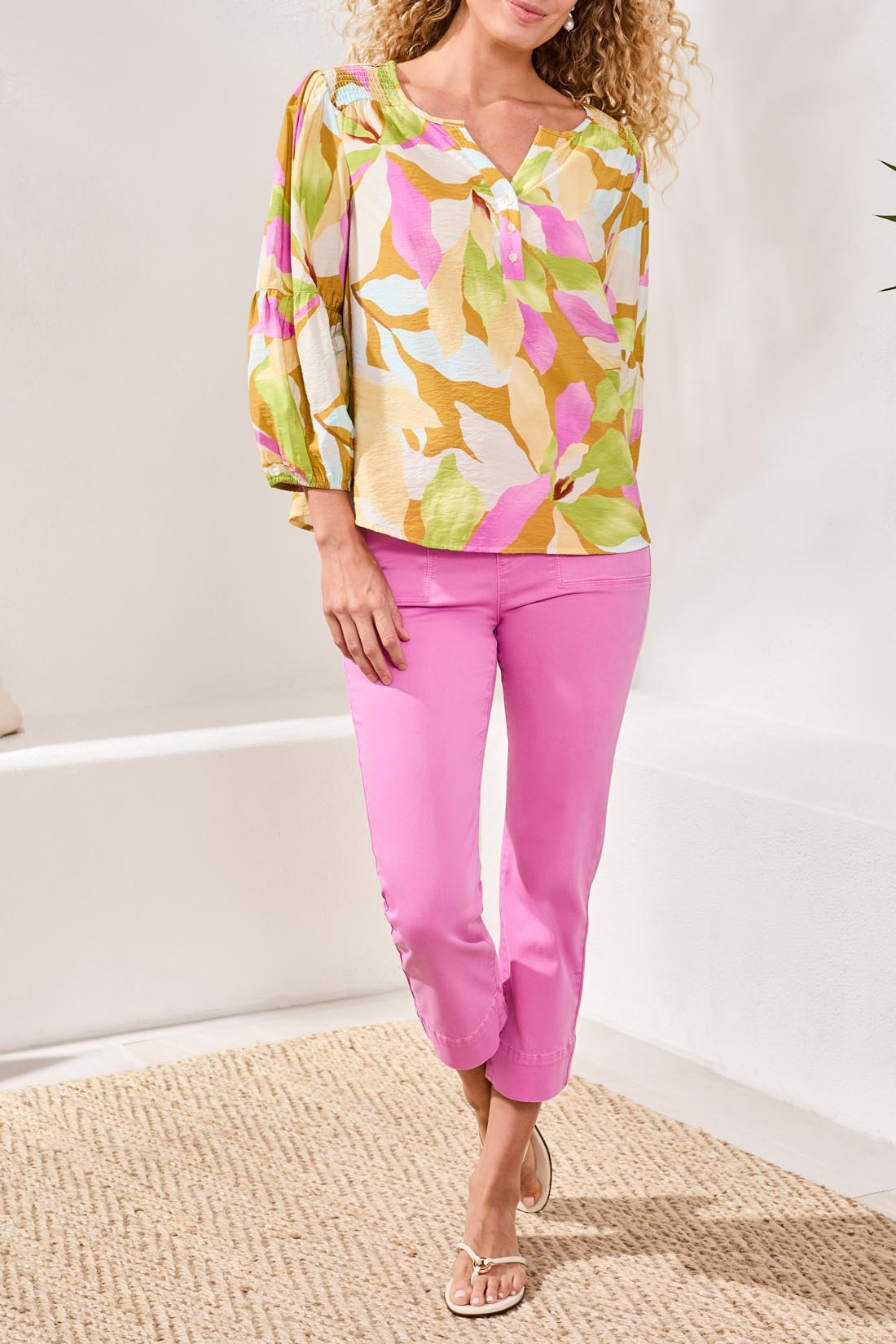 Tribal 3/4 SLV BLOUSE W/ SMOCKED YOKE 2042O-SS26