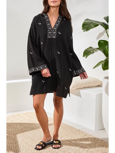 Tribal 3/4 SLV TUNIC DRESS W/EMBROIDERY DTL 2428O-SS26