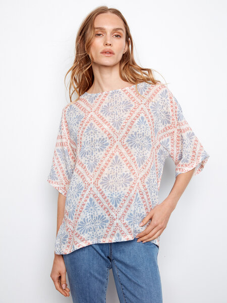 Charlie B Printed Dolman Cotton Blouse SS26 C4296