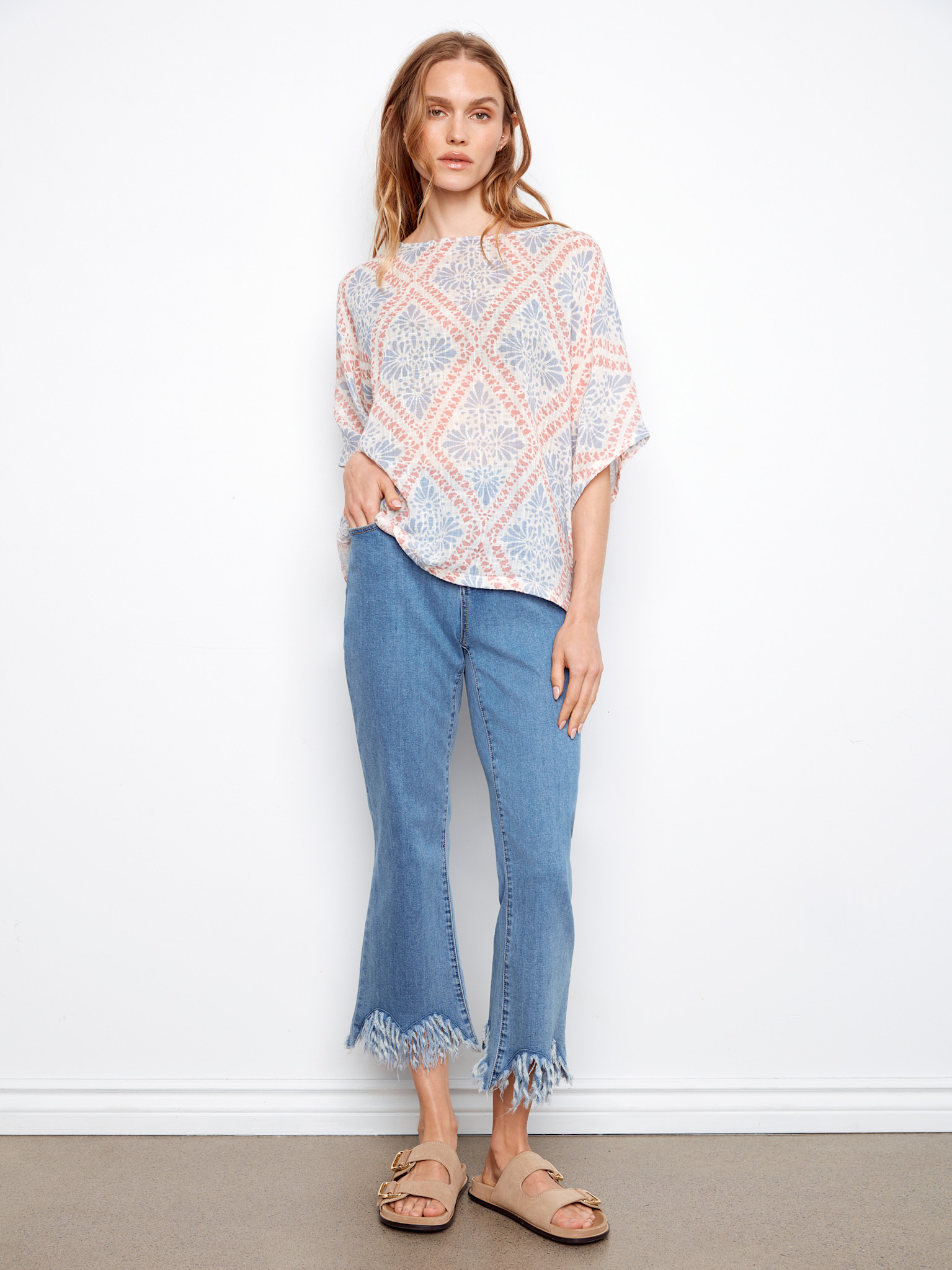 Charlie B Printed Dolman Cotton Blouse SS26 C4296