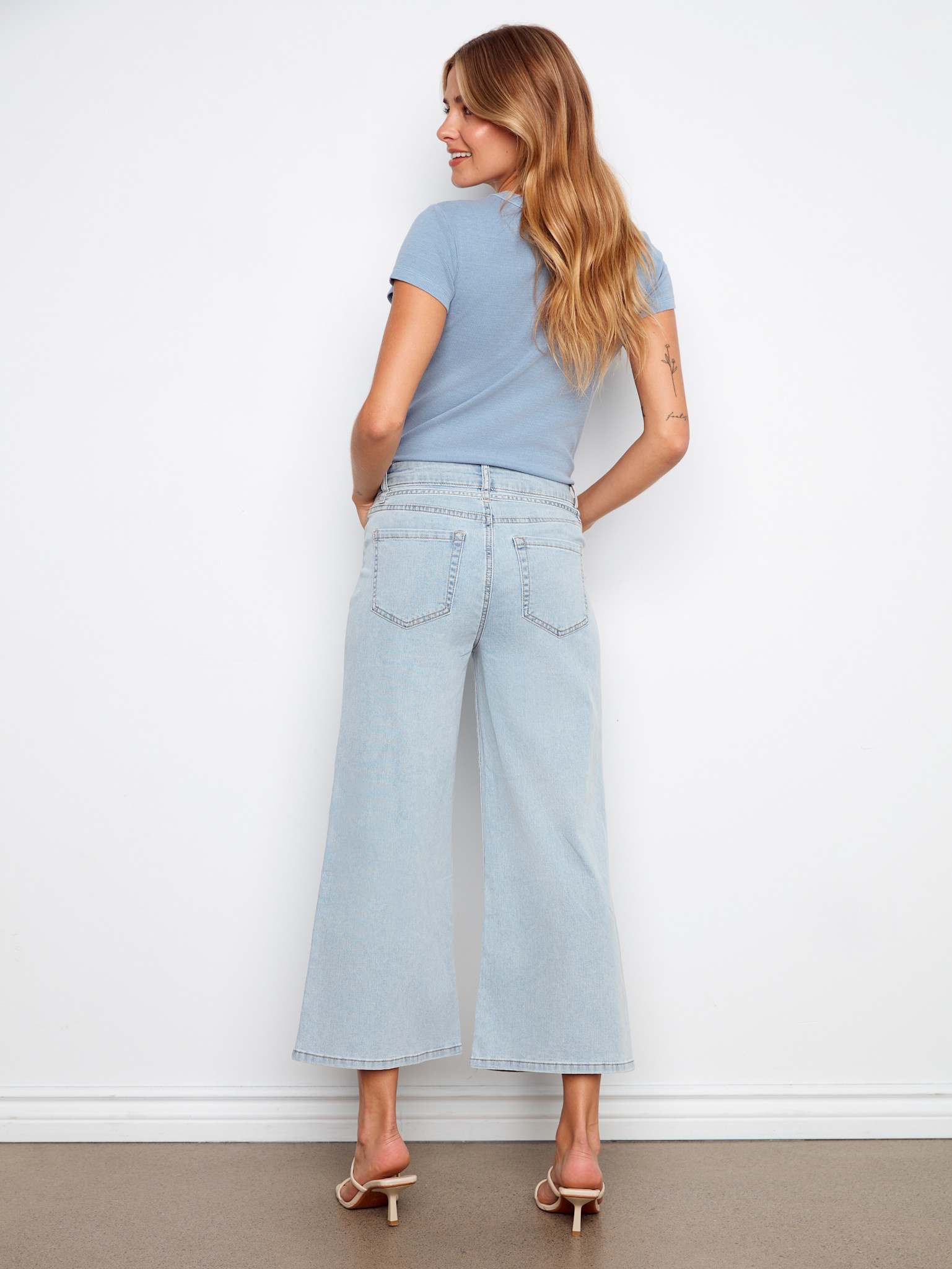 Charlie B Belted Stretch Denim Wide Leg Pants SS26 C5788