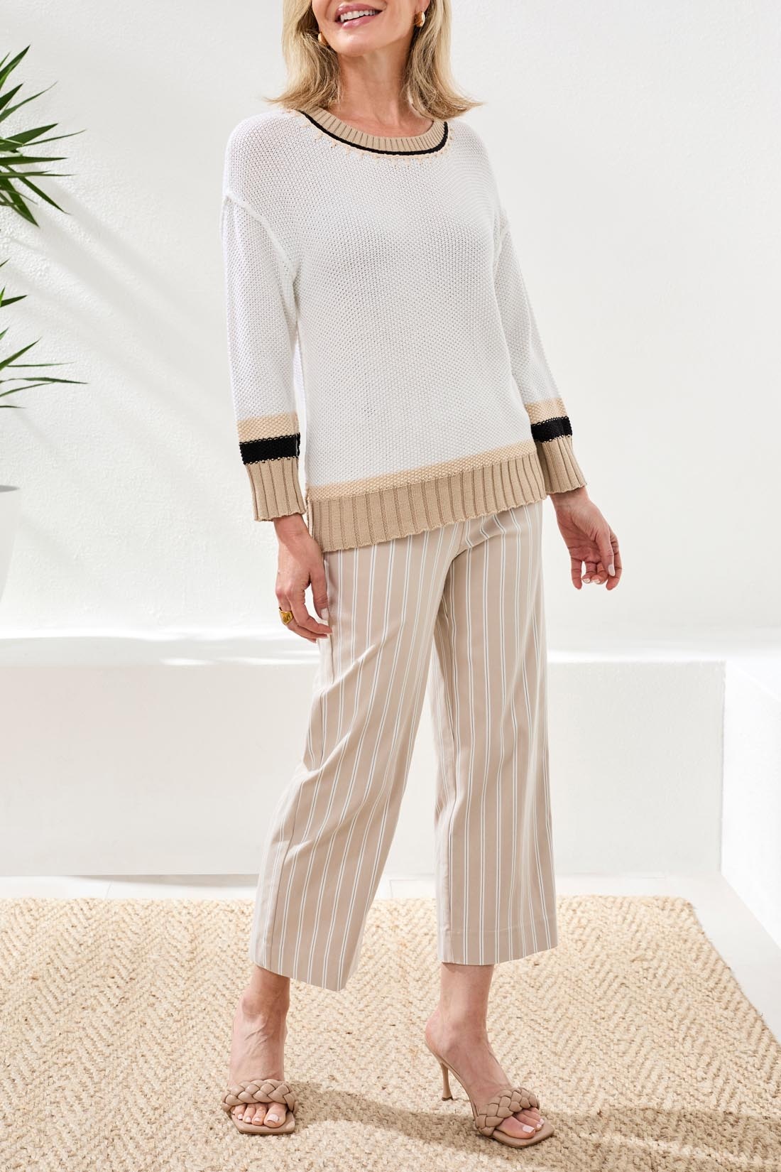 Tribal 3/4 SLV CREW NK SWEATER W/STITCH DTL 2432O-SS26