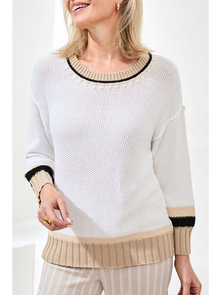 Tribal 3/4 SLV CREW NK SWEATER W/STITCH DTL 2432O-SS26