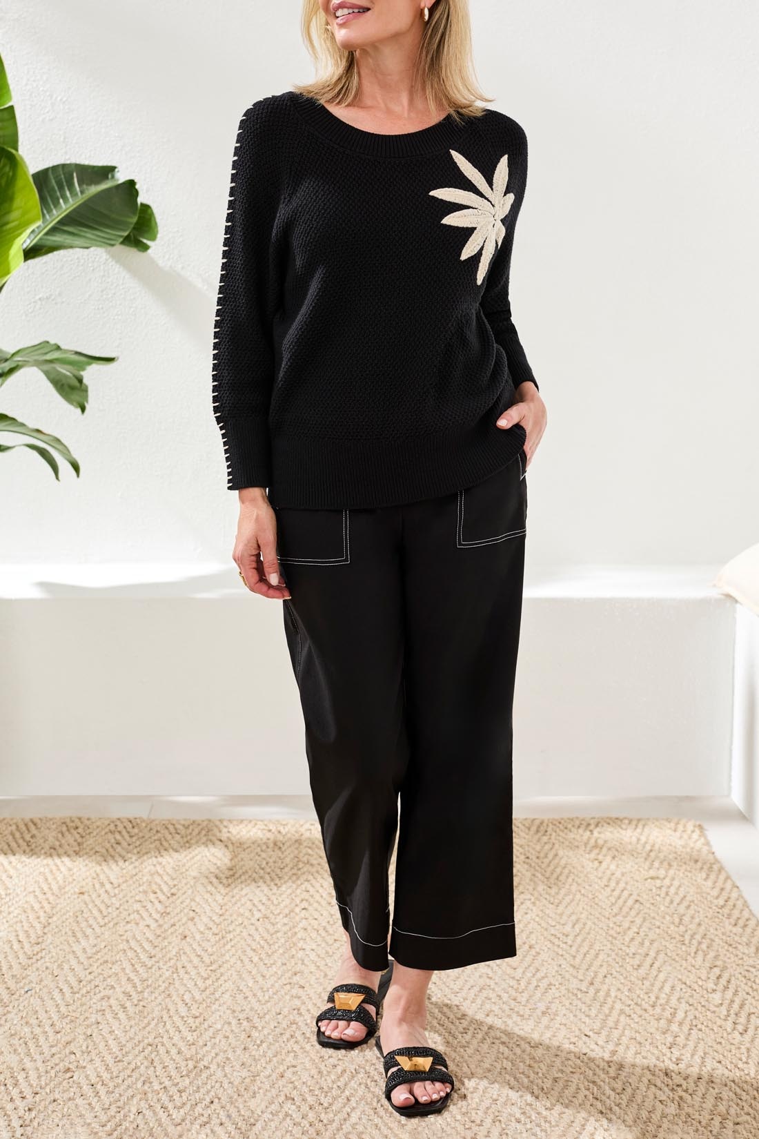 Tribal 3/4 SLV SWEATER W/EMBROIDERY 2493O-SS26