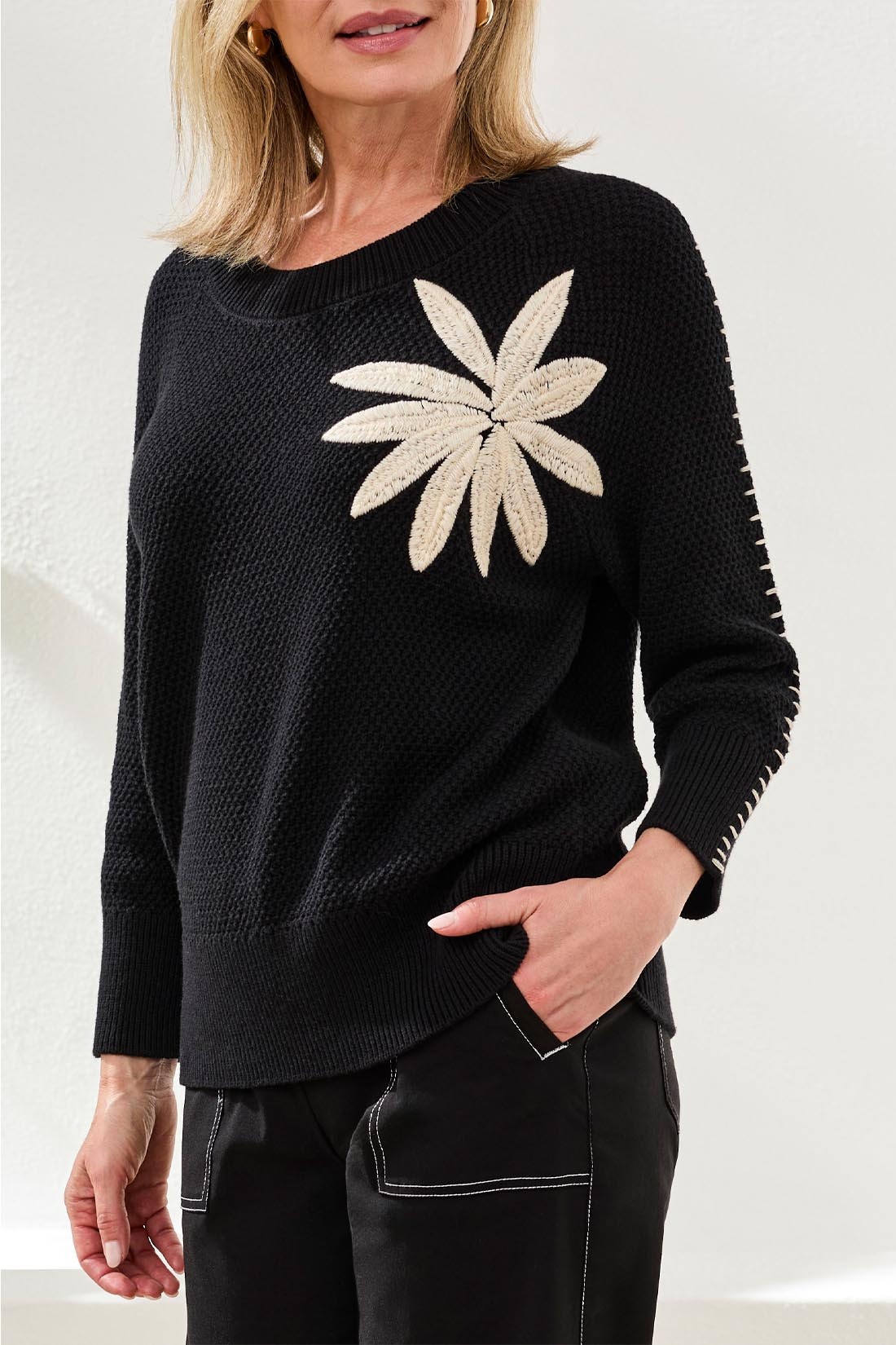 Tribal 3/4 SLV SWEATER W/EMBROIDERY 2493O-SS26