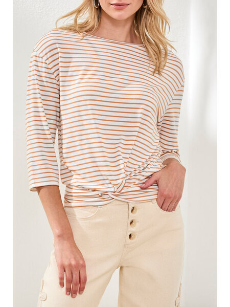 Tribal 3/4 SLV  BOAT NK TOP W/KNOT DTL 6158O