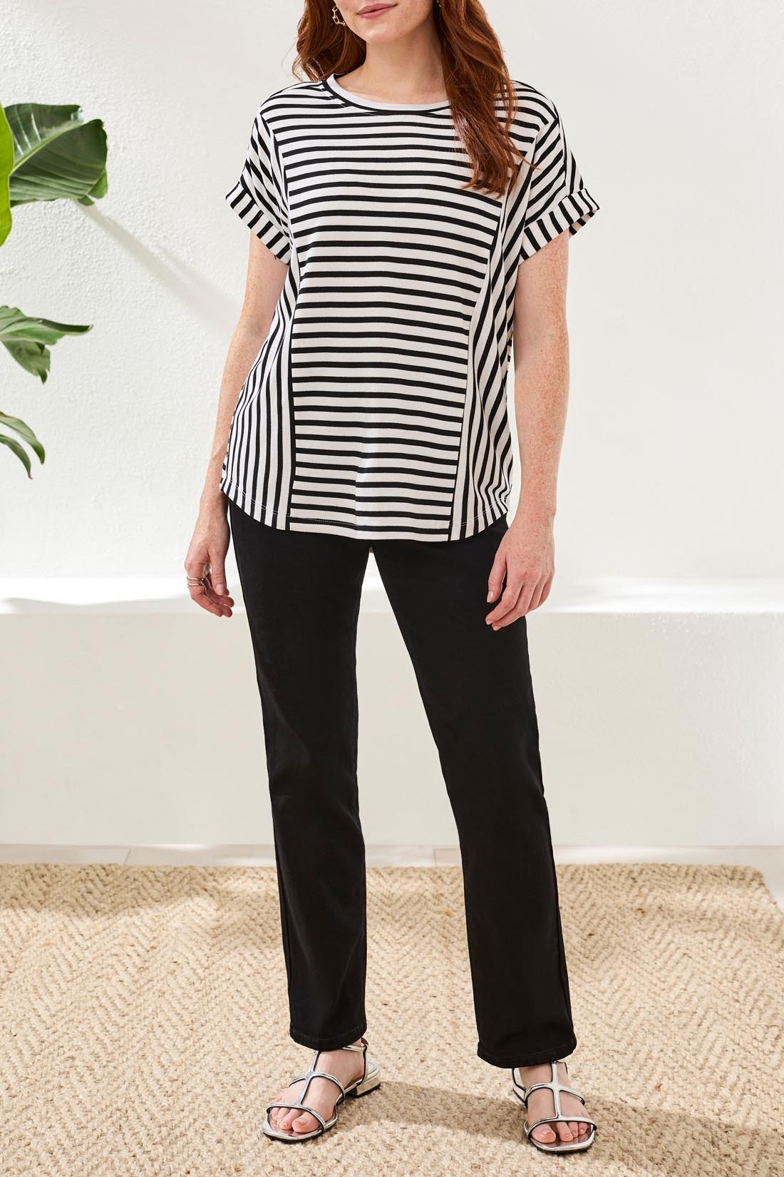 Tribal CUFFED SLEEVE TOP W/INSERTS 2477O-SS26