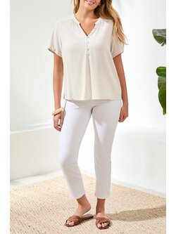 Tribal 3/4 SLV SCOOP NECK TOP W/BUTTONS 2474O-SS26