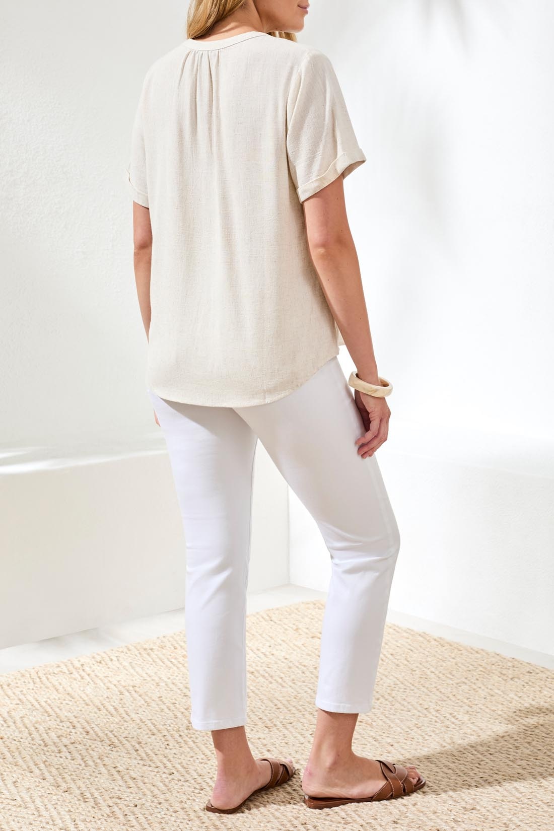 Tribal 3/4 SLV SCOOP NECK TOP W/BUTTONS 2474O-SS26