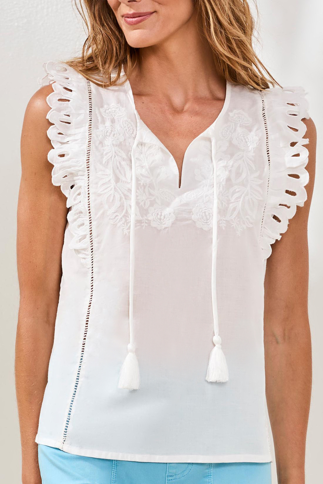 Tribal FRILL SLV BLOUSE W/ EMBROIDERY 6215O-SS26